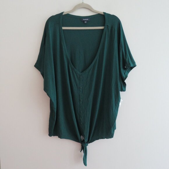 MODCLOTH Kelly Green Tie Front Button Blouse Top Stretch Travel - Size 4X NWOT - Picture 2 of 16